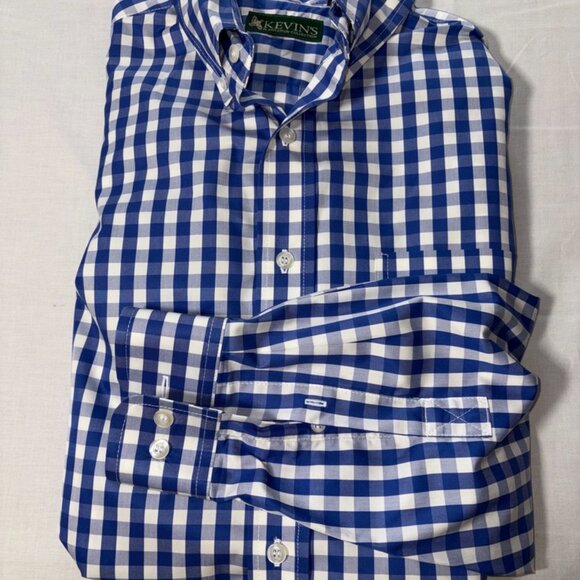 Kevin's Fine Outdoor Finest 100% Cotton Gingham Shirt - Blue and White - size L - Picture 1 of 10